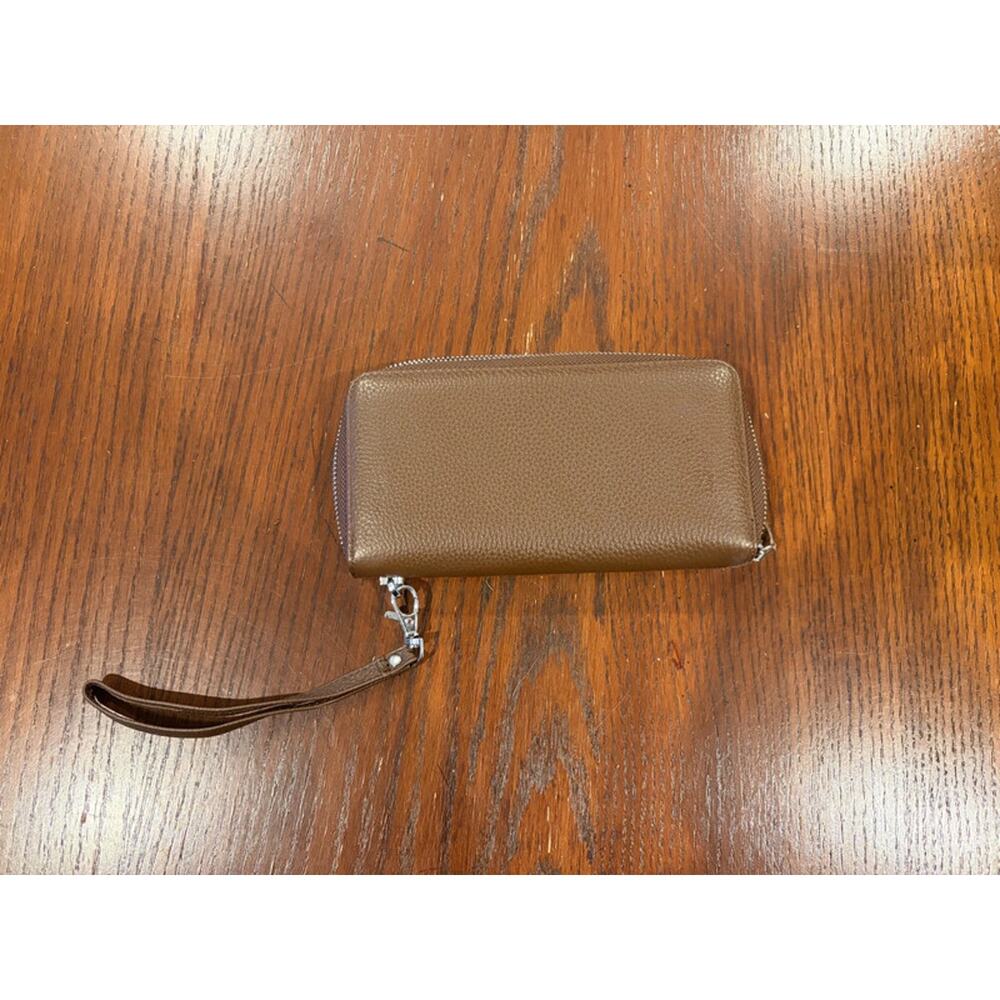 Brown Faux Leather Zipper Wristlet Wallet